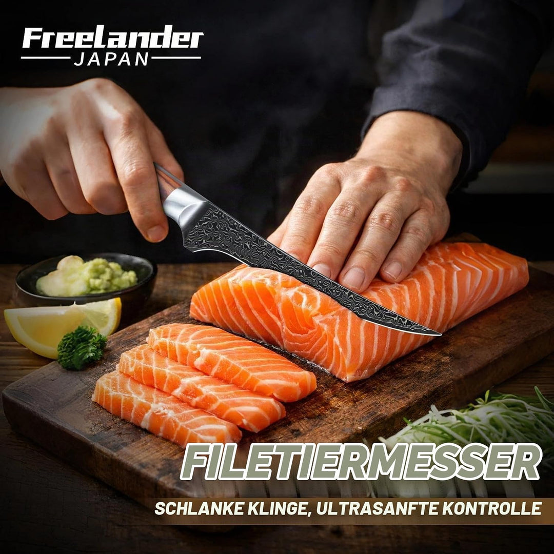 Freelander Filetiermesser Fisch Profi aus Hochkohlenstoffstahl, Scharfes Ausbeinmesser mit Ergonomis