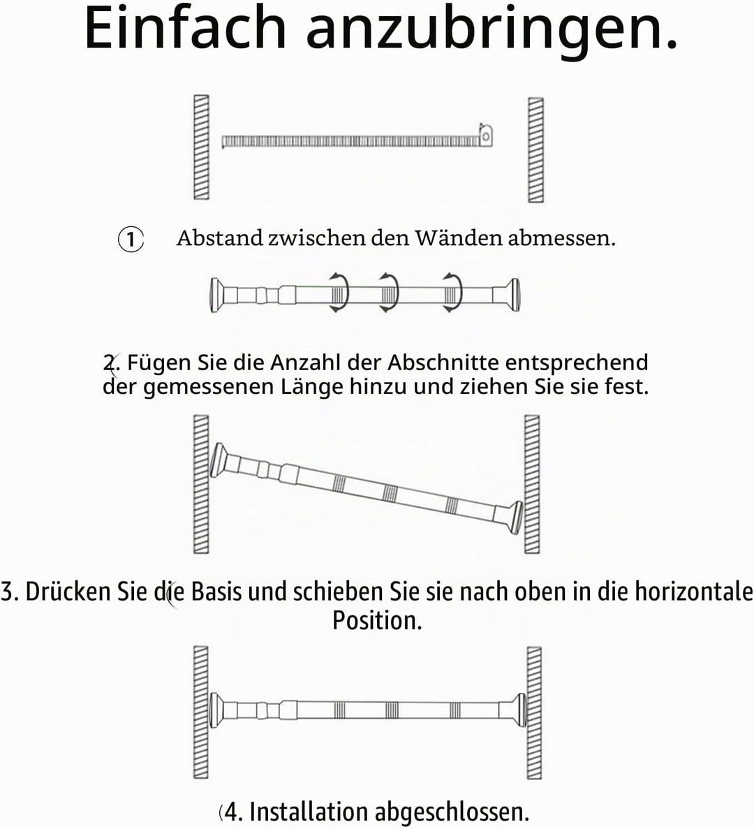 Kongming Gardinenstange ohne bohren 48-200cm, Teleskopstange Vorhang, Duschvorhangstange Silber Edel