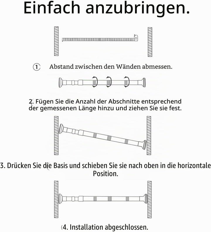Kongming Gardinenstange ohne bohren 48-200cm, Teleskopstange Vorhang, Duschvorhangstange Silber Edel