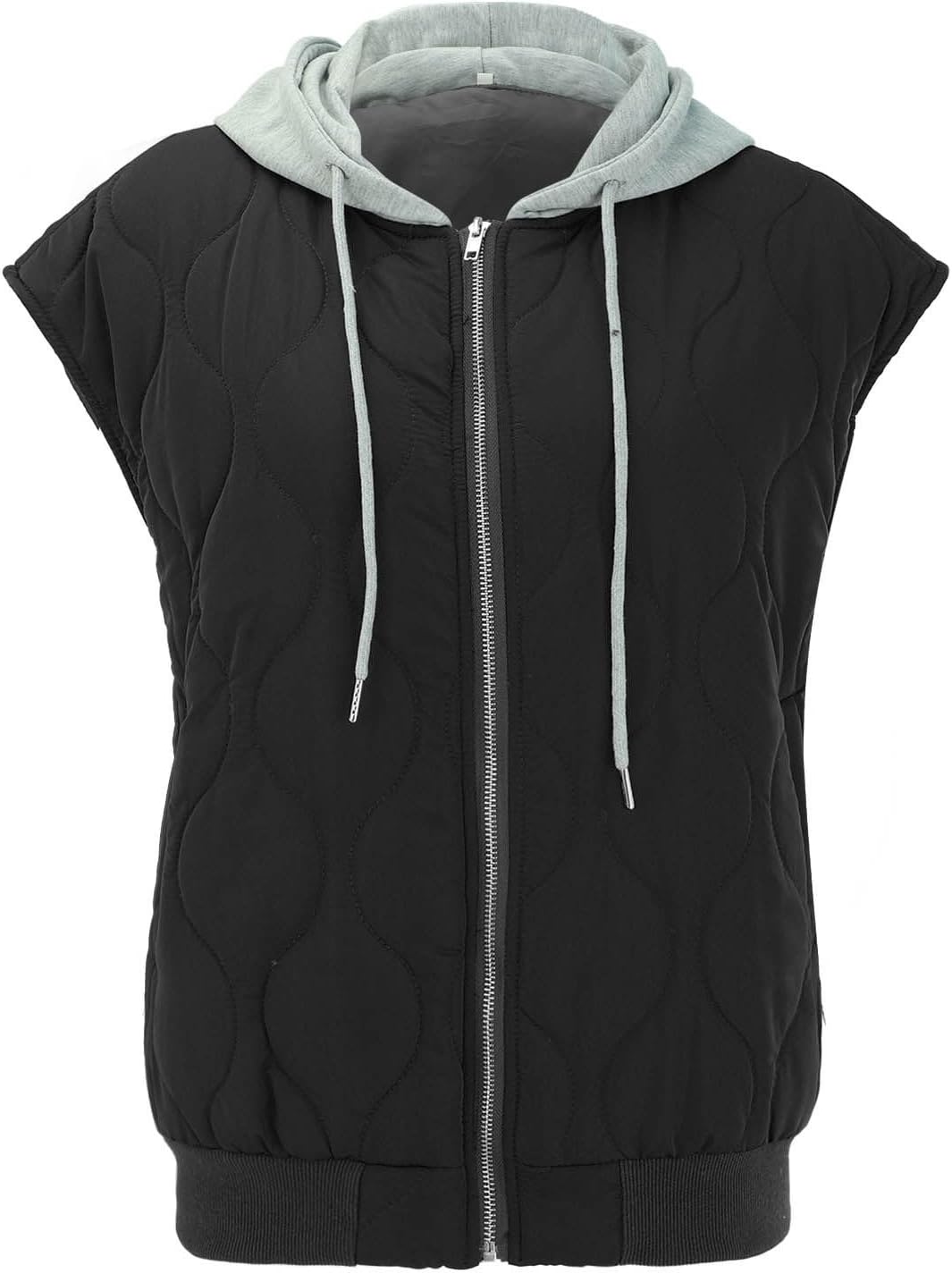 Damen Einfarbige gesteppte Baumwollweste mit Kapuze und Reissverschluss, Jacke, Mantel, Weste, Mante