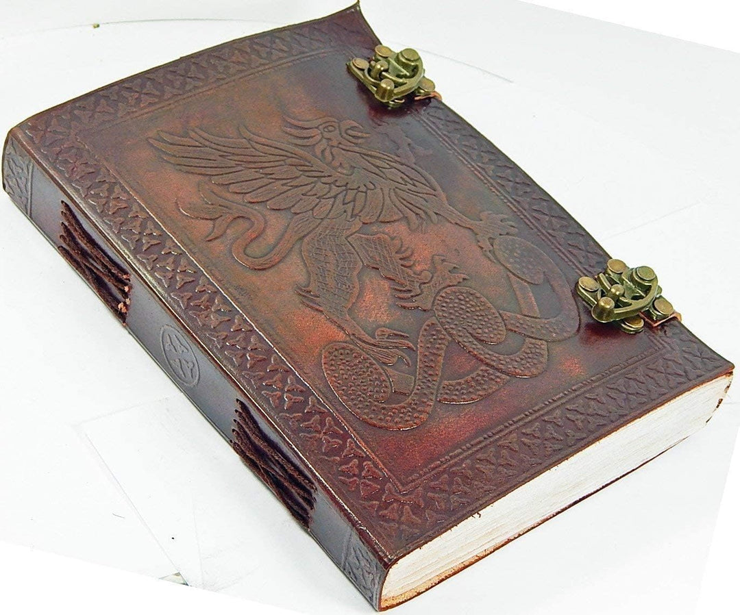OVERDOSE Handgemachtes Leder Tagebuch Celtic Griffin Journal Dragon Diary mit Dual C-Lock Reisetageb