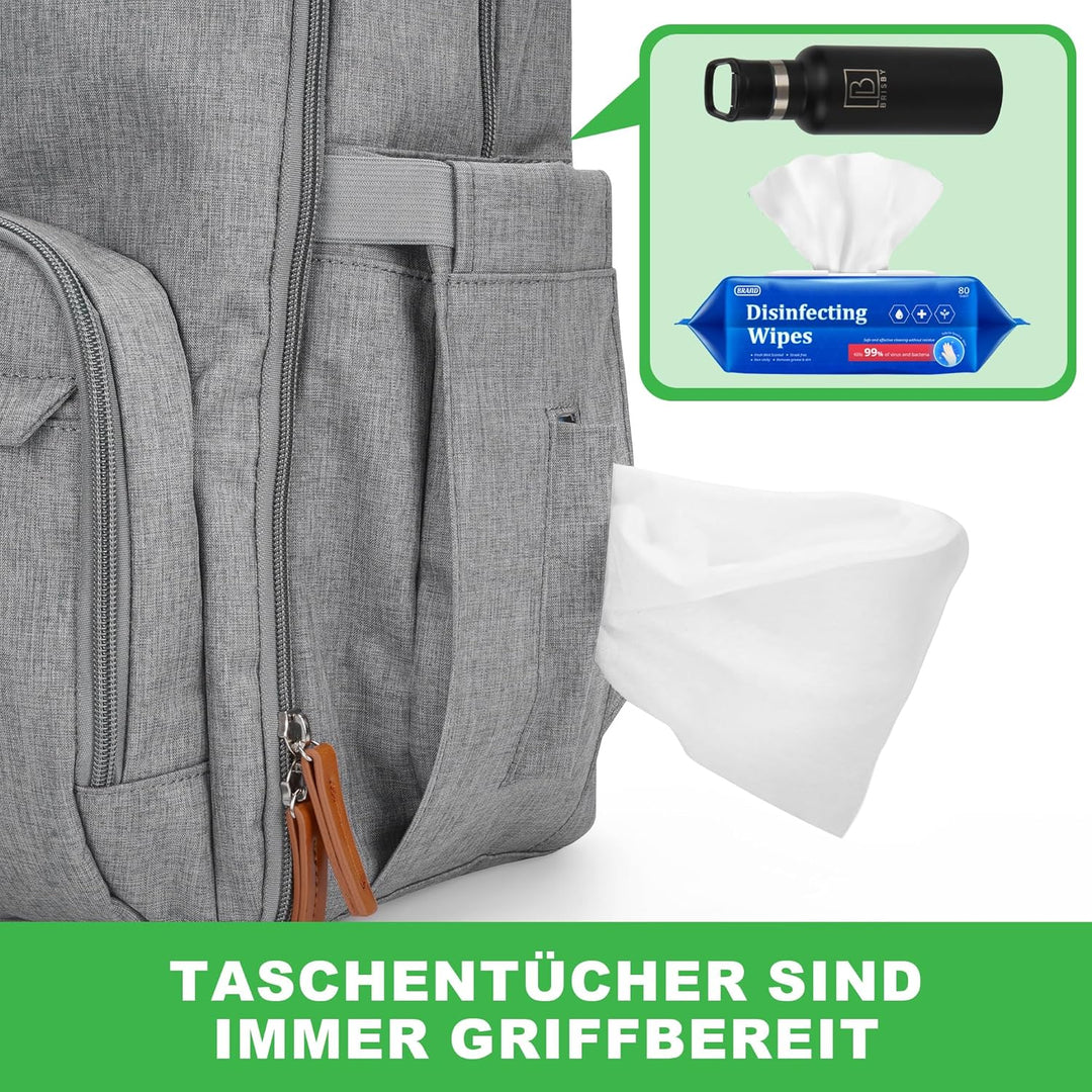 Brisby Wickelrucksack gross - Wickeltasche kinderwagen mit isoliertes Frontfach, Babytasche mit Wick