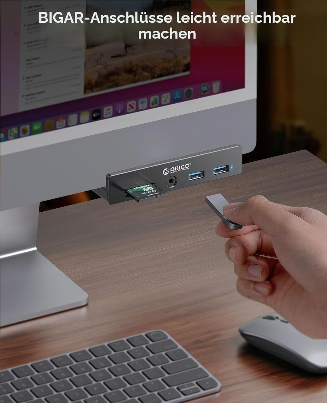ORICO Clip-Typ USB Hub mit SD/TF Kartenleser, 5 in 1 USB Hub 3.0 mit 2 Typ A 3.0 Ports, 3.5 mm Audio