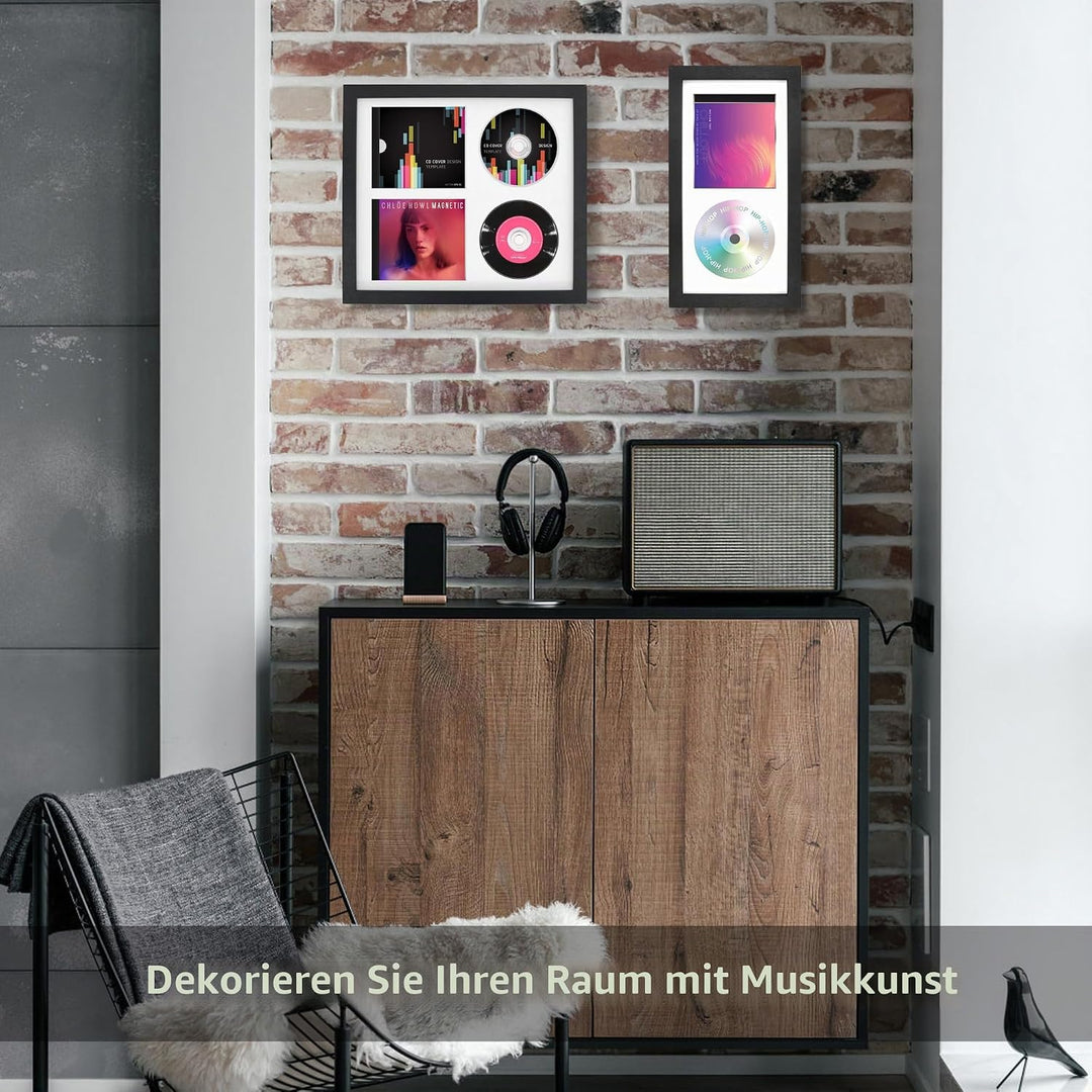 Doppel-CD Musikrahmen Schaukasten Display 36x32,5 cm Disc und CD Box Echtglas mit Eva Schaum und Tis