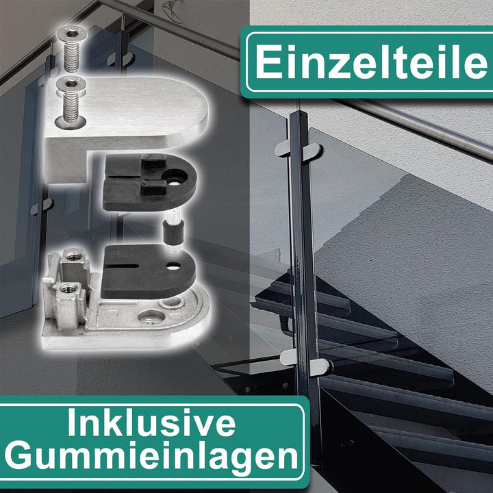 PRIOstahl Glashalter 4 Stück Glasklemmen Klemmhalter Glasplattenhalter 63 x 45 x 30 mm mit Sicherung
