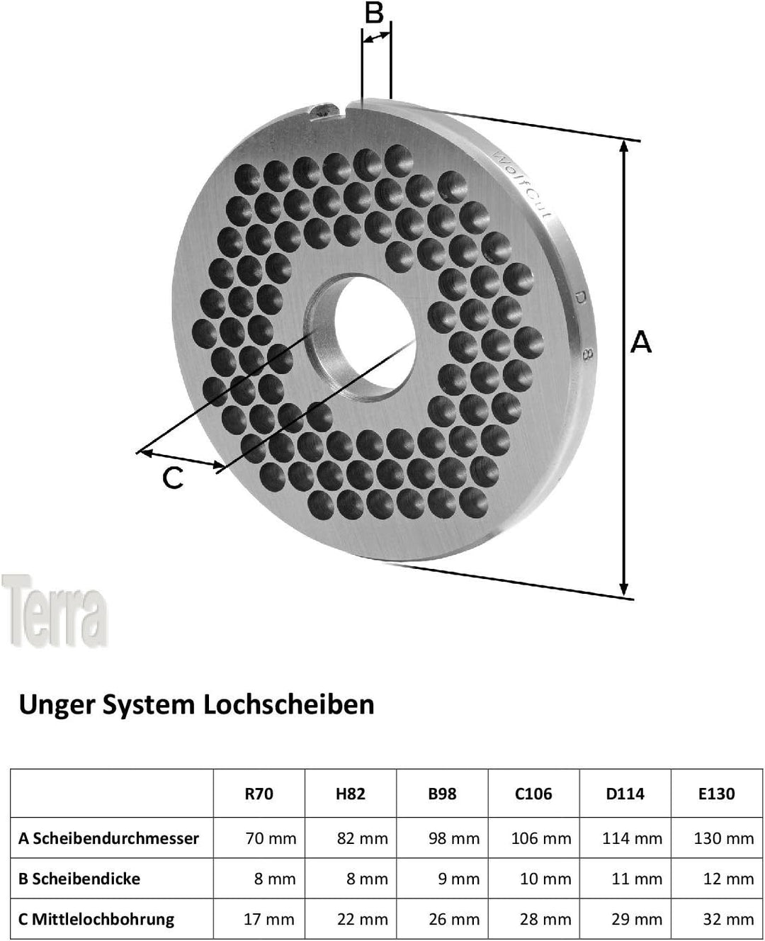 Wolfcut R70 Fleischwolfscheibe mit 4,5 mm Bohrung System Unger Werkzeugstahl