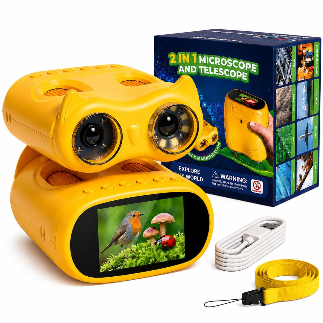 2 in 1 Digitales Kindermikroskop und Fernglas Kinder, 2,0" IPS HD Taschenmikroskop, 10x Vergrösserun
