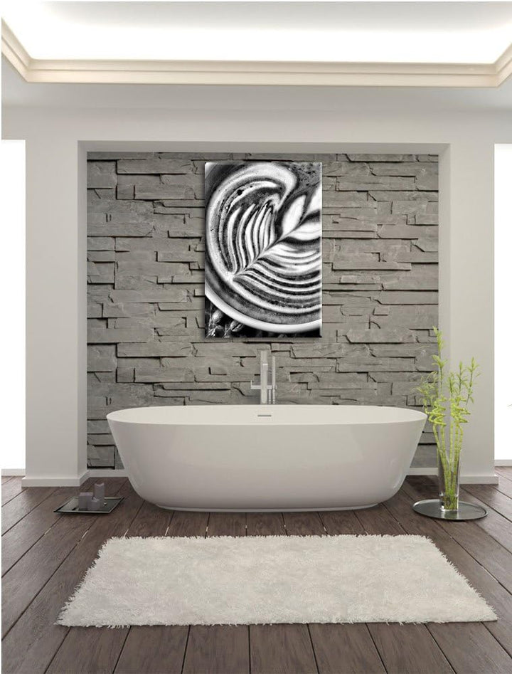 Pixxprint Monocrome, Edle Tasse Kaffee mit Schaumblatt, Format: 100x70 auf Leinwand, 100x70
