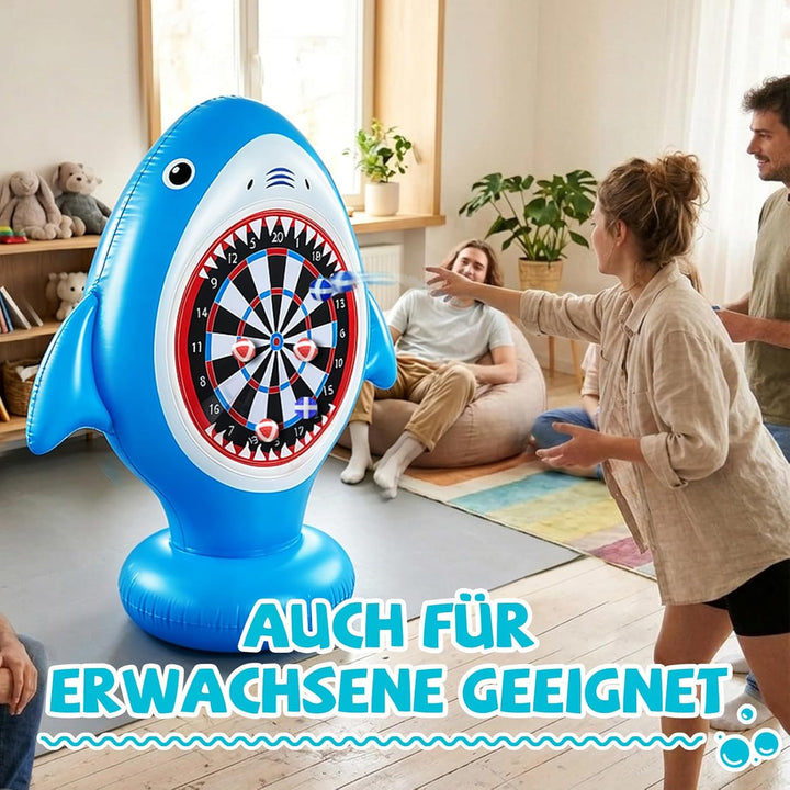 Aufblasbare Dartscheibe Hai für Pool, Wurfspiel mit 10 Klettbällen, Wasserspielzeug für Kinder & Erw