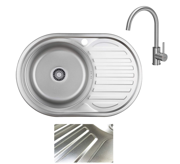 VBChome Einbauspüle mit Armatur 77x50 Leinenstruktur ab 45er Unterschrank Edelstahl Küchenspüle Spül