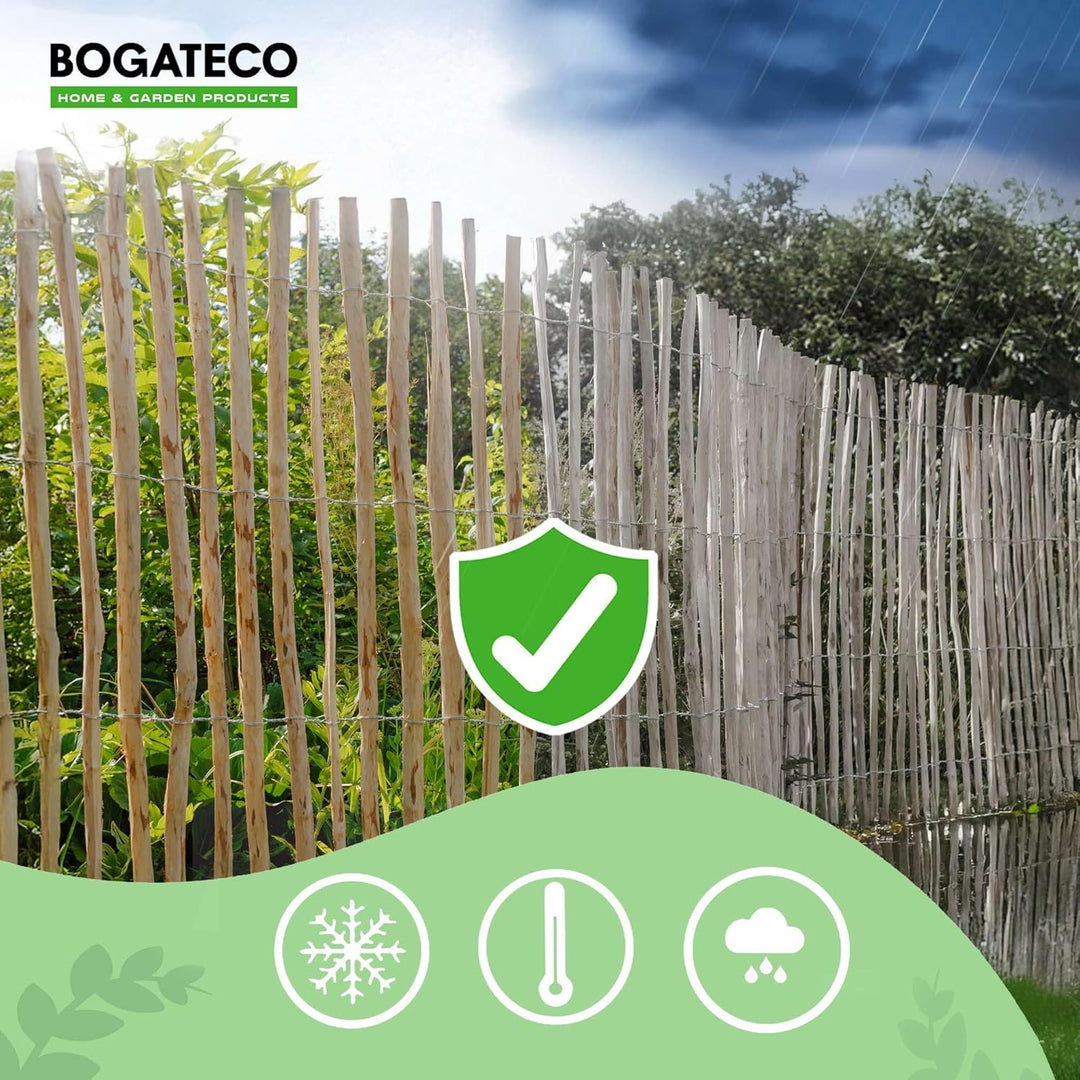BOGATECO Staketenzaun Haselnuss Kastanie | Holz-Zaun 50 cm Hoch &amp; 500 cm Lang | Lattennabstand 4-5 c