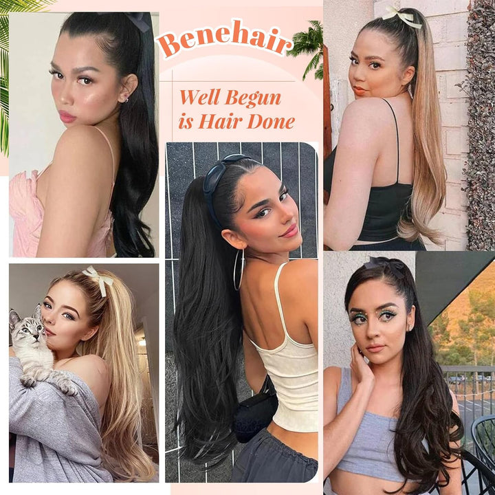 Benehair Ponytail Extension Echthaar, Zopf Extensions Echthaar, Wrap Around Echthaars Ponytail für F