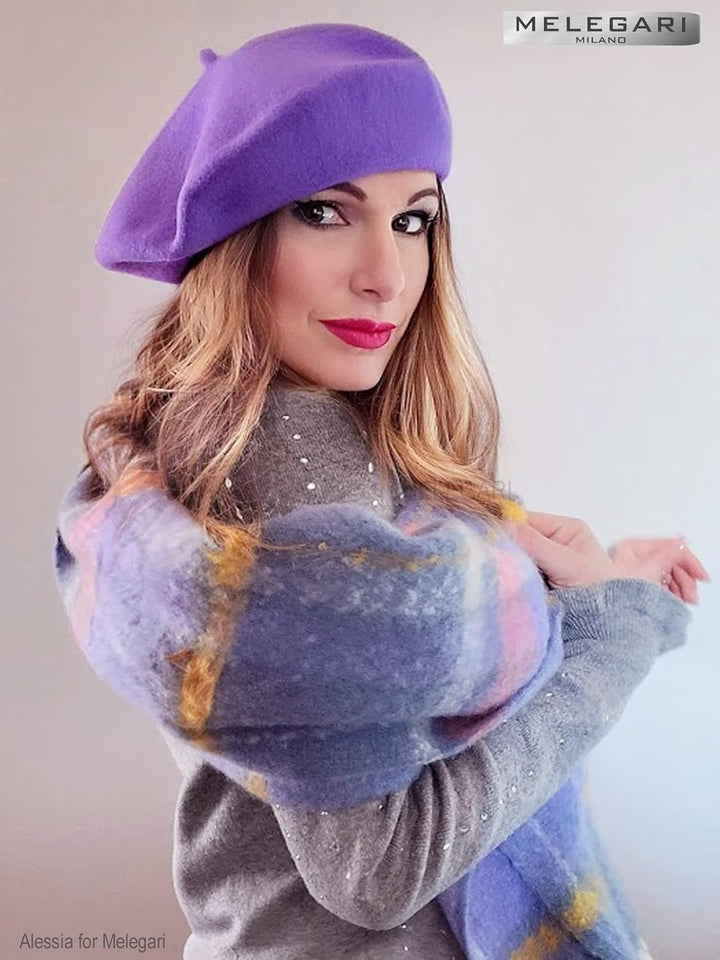 MELEGARI Baskenmütze für Damen | 100% Wolle | Roma Beret | Made in Italy Einheitsgrösse Dunkelblau 6