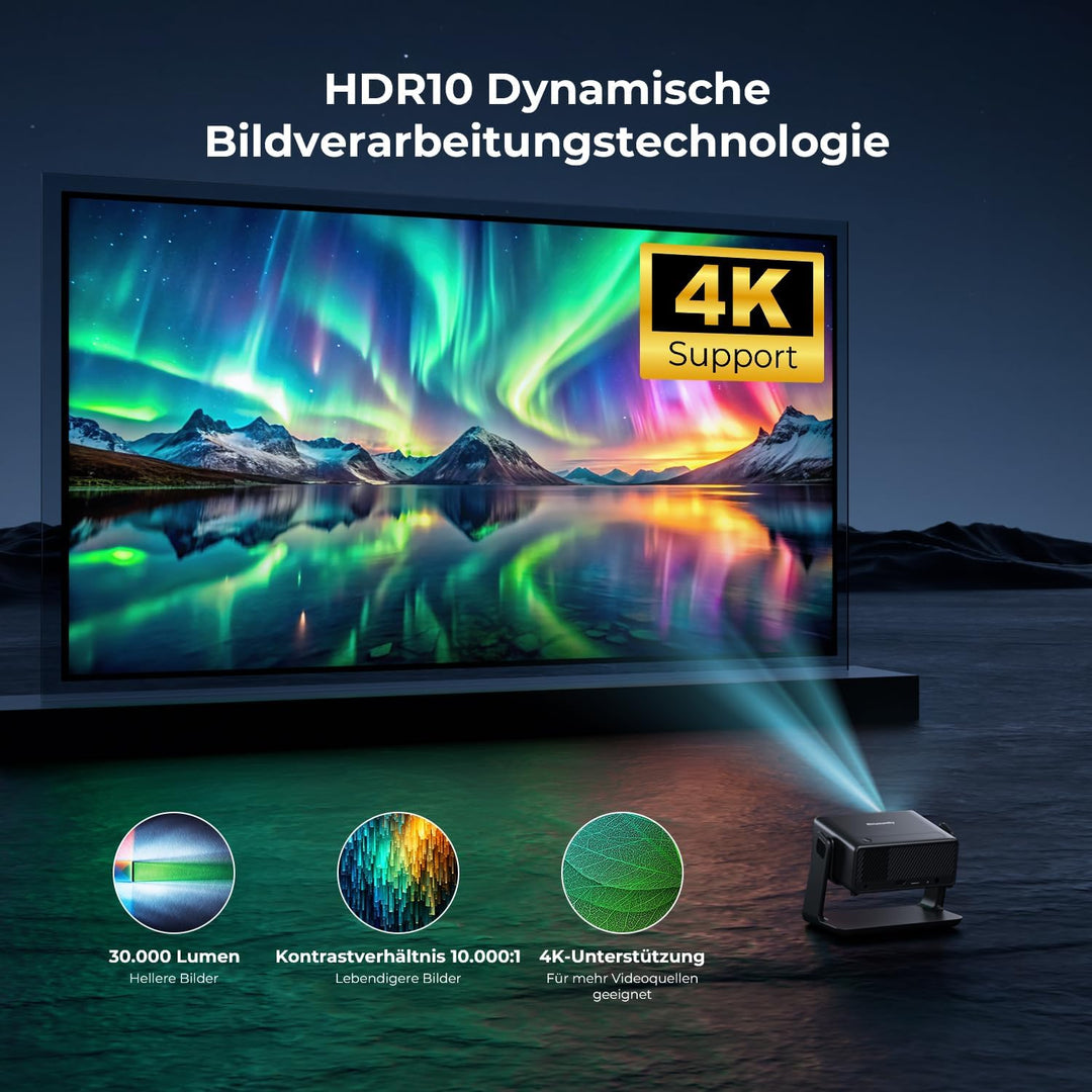 Beamer Kompatibel mit Netflix 28000 Lumen, Smart Beamer 4K unterstützt Native 1080P, WLAN 6 und Blue