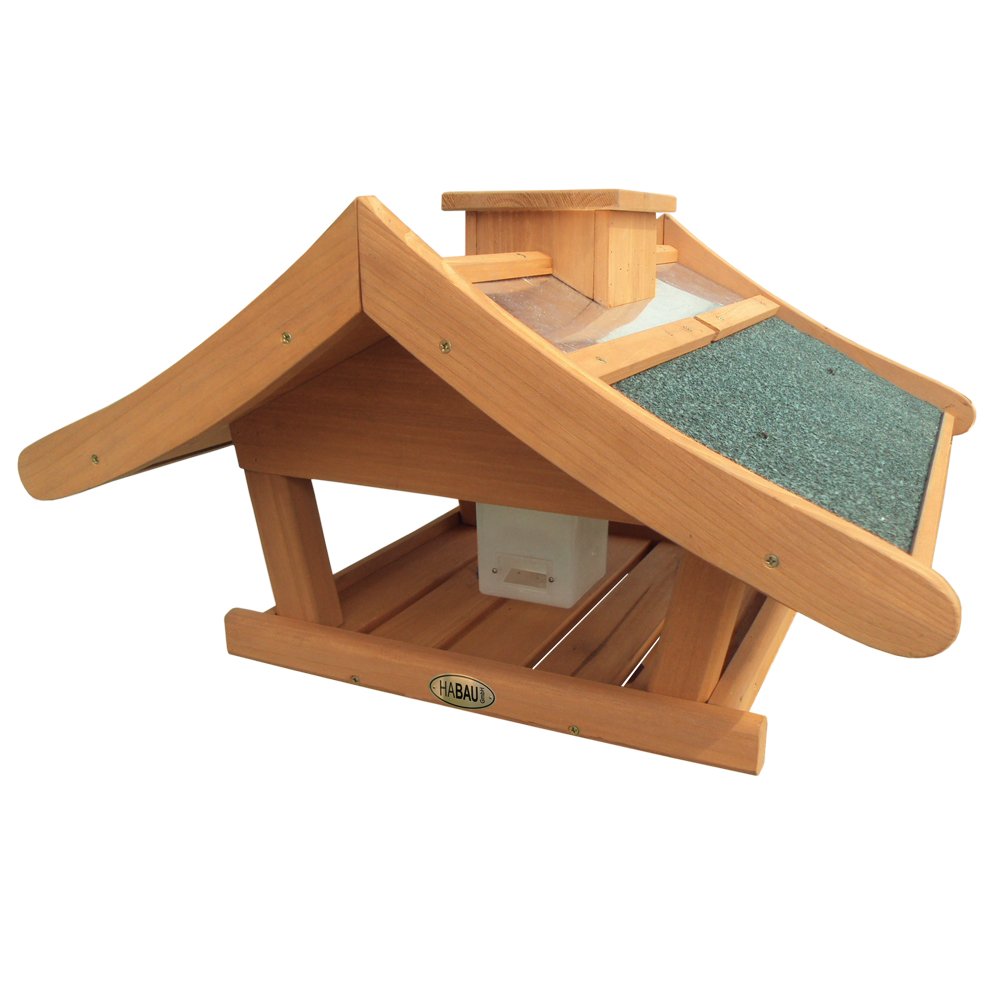 HABAU Vogelhaus Estland mit Futtersilo und Ständer - Futterhaus mit Dach aus Zinkblech und Bitumenpa