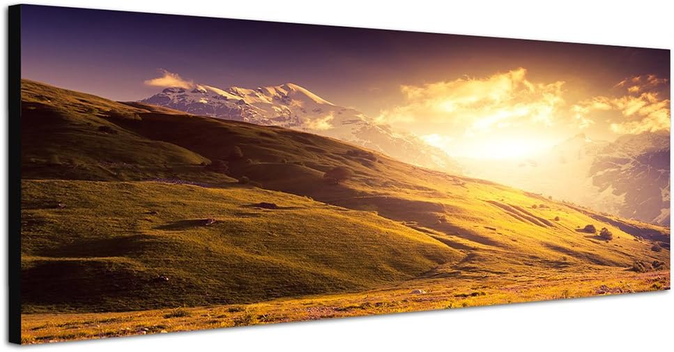 Paul Sinus Art Panoramabild auf Leinwand und Keilrahmen 150x50cm Georgien Landschaft Berge Wiesen So