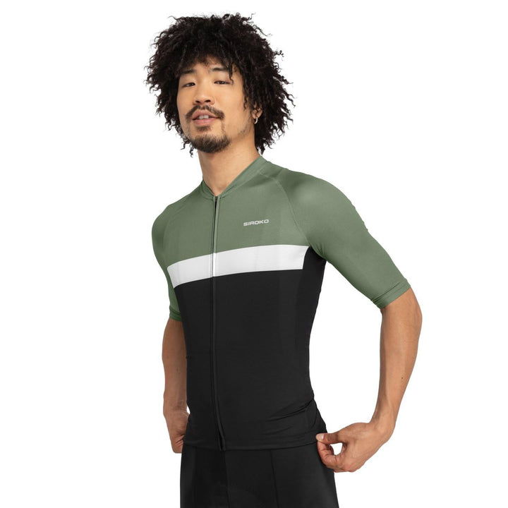 SIROKO M3 Radtrikot Herren Kurzarm Ultraleicht Aerodynamische Fahrradbekleidung S Schwarz/Olivgrün,