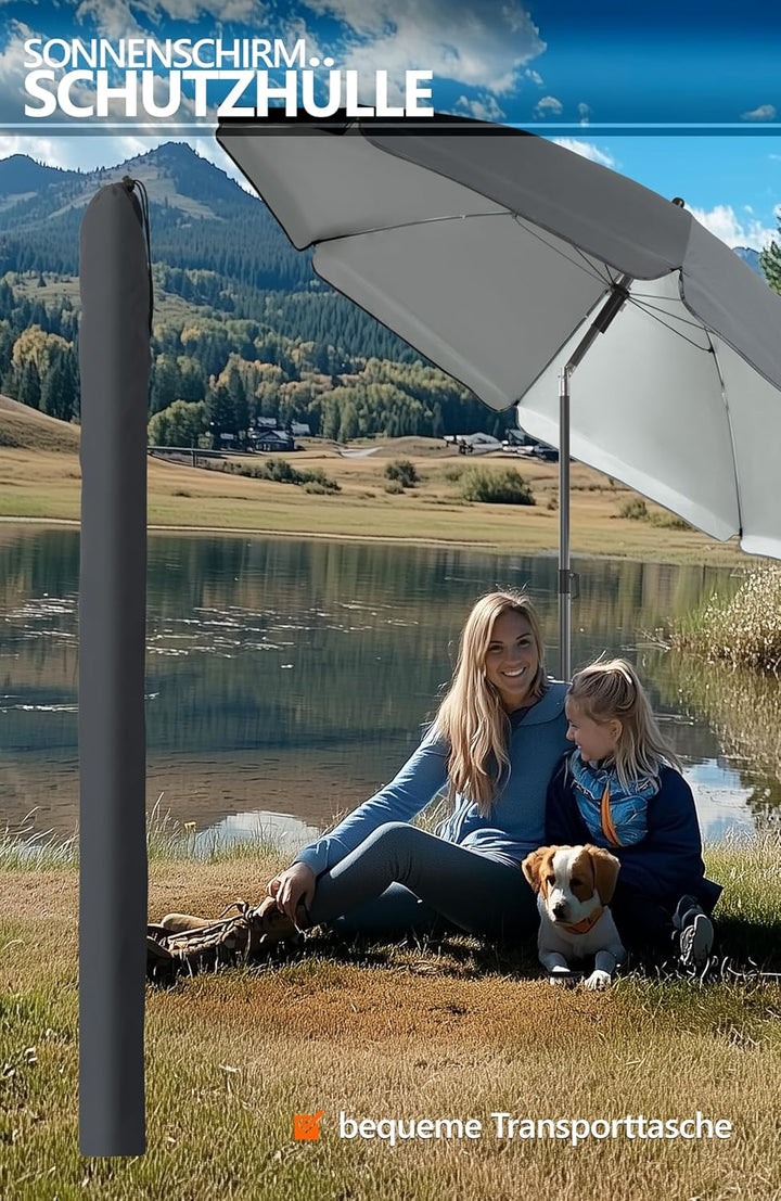 4smile Sonnenschirm Strand SunnyJoy Ø 180 cm, 3-IN-1 Set - UPF 50+ Strandschirm + Sonnenschirm Schut