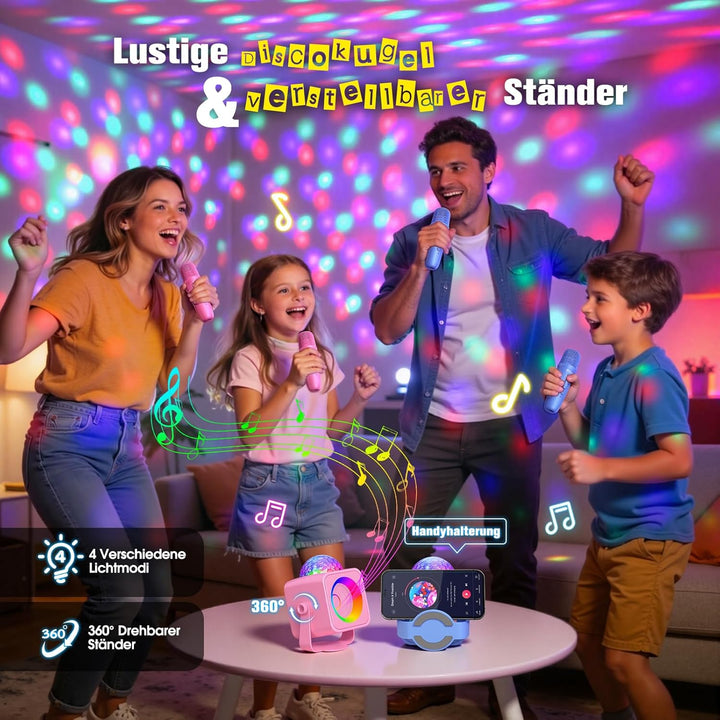 Dislocati Geschenk Mädchen 3-15 Jahre, LED Disco Karaoke Maschine Mikrofon Kinder Mit 2 Bluetooth Mi