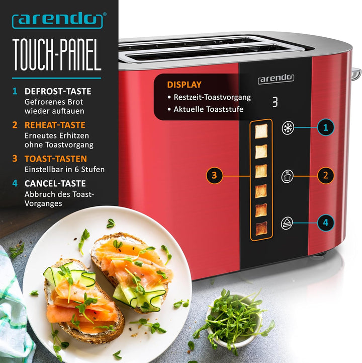Arendo - Edelstahl Toaster 2 Scheiben - Touchscreen – Doppelwandgehäuse – 800 W – Integrierter Brötc