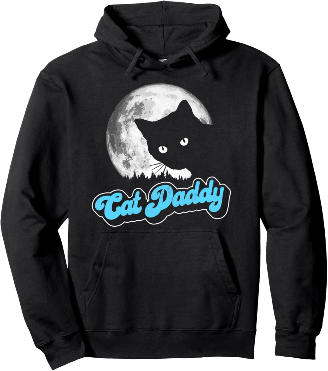 Cat Daddy Vintage Eighties Style Cat Retro Full Moon Pullover Hoodie