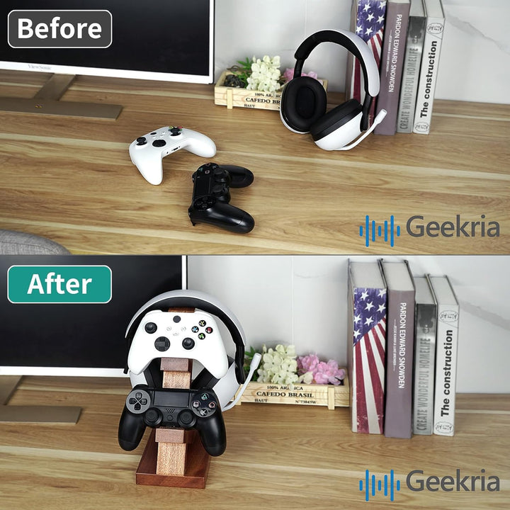 GEEKRIA Dual-Gamepad-Controller und Kopfhörerständer aus Massivholz, Controller-Aufbewahrungsständer