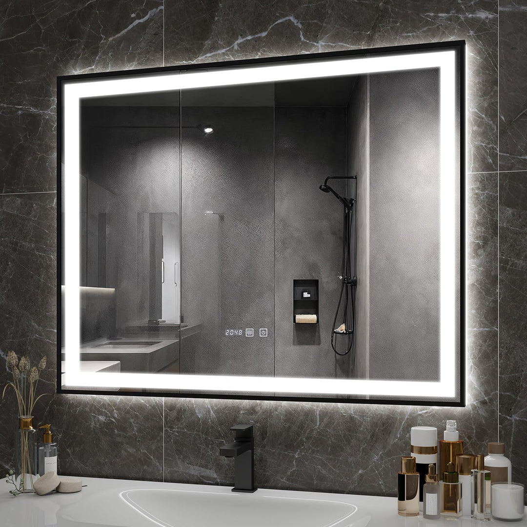 YU YUSING Badspiegel mit Beleuchtung 100x80cm Badezimmerspiegel mit Beschlagfrei 3 Lichtfarbe Dimmba
