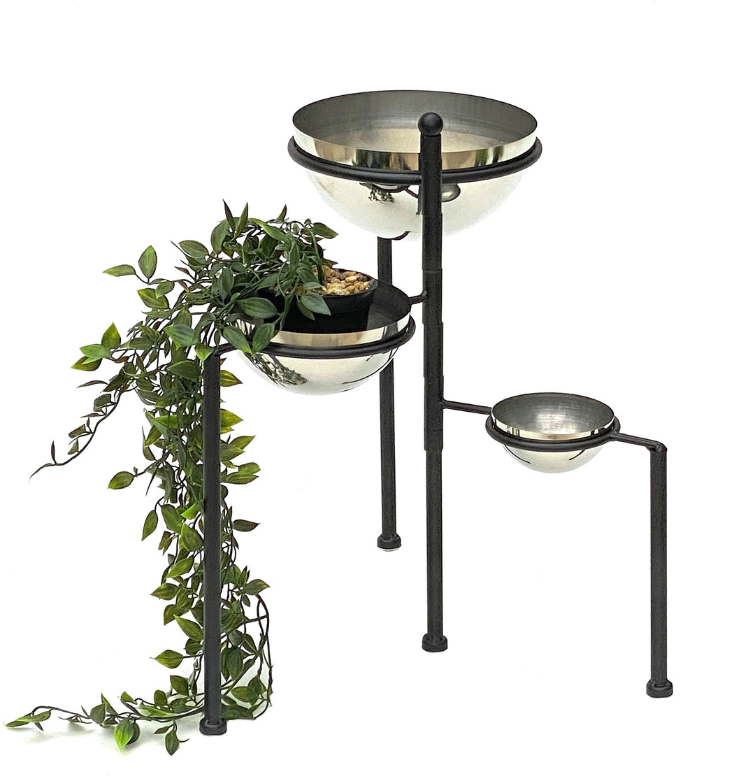 DanDiBo Blumentreppe Metall Rund 46 cm Blumenständer mit 3 Töpfe Silber 96082 Blumenständer Blumensä