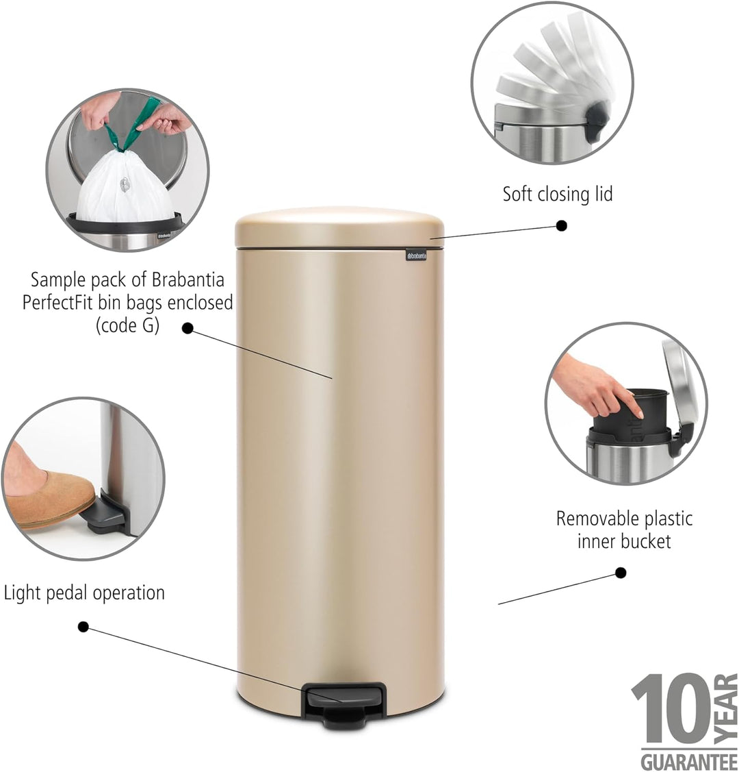 Brabantia Treteimer, Champagne, 30 l 30 Liter Champagne, 30 Liter Champagne