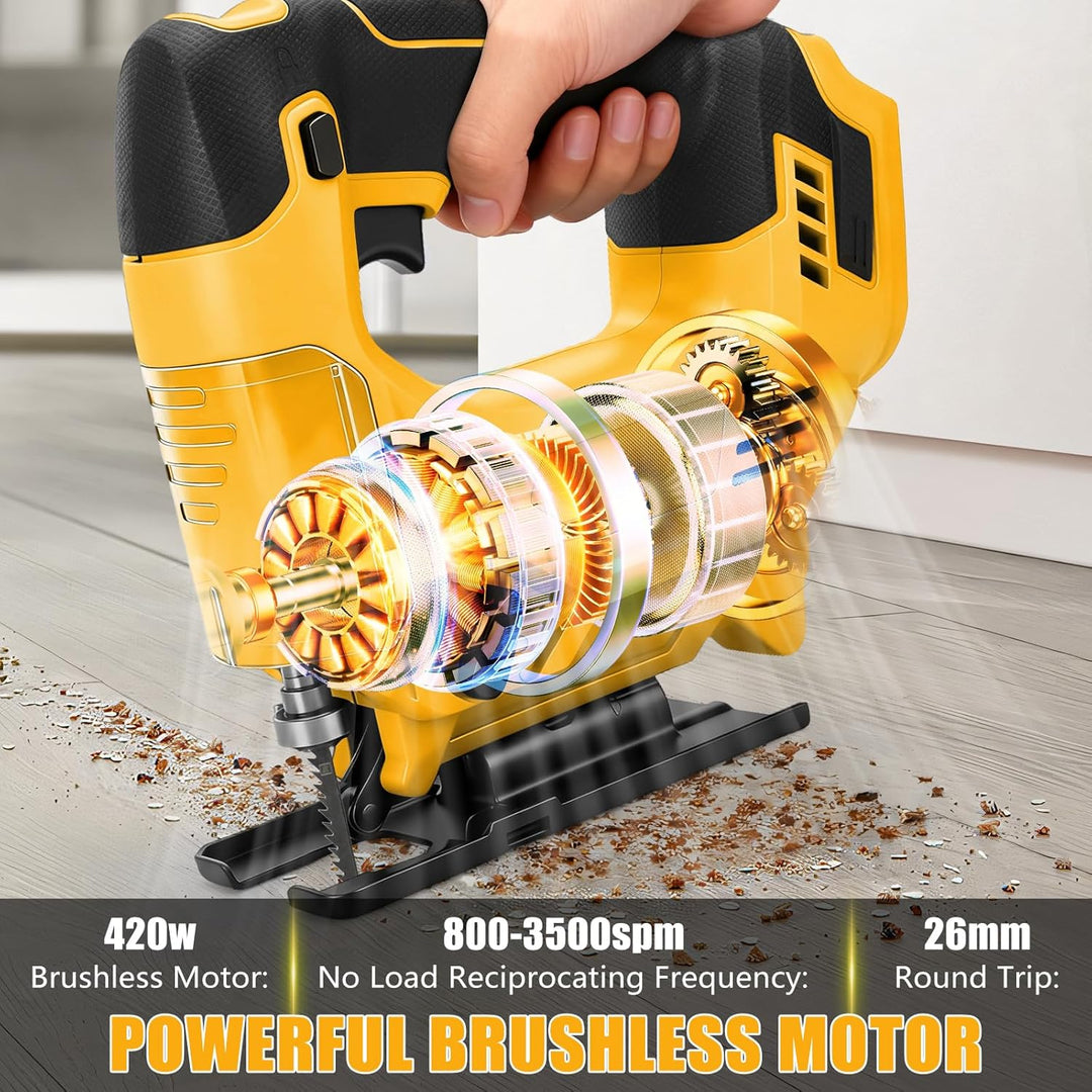 Stichsäge Kompatibel mit Dewalt 20V Akkus, Bürstenlose Pendelhub Stichsäge, 26 mm Hubhöhe 45° Schräg