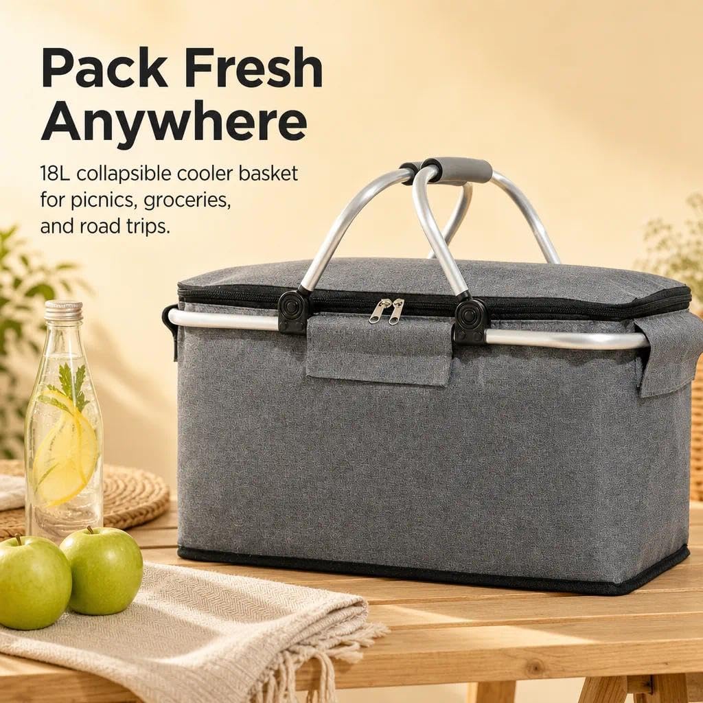 Einkaufskorb,Einkaufskorb Faltbar, Thermo als Picknickkorb, Kühlbox Tragbare mit Gepolsterten Griffe