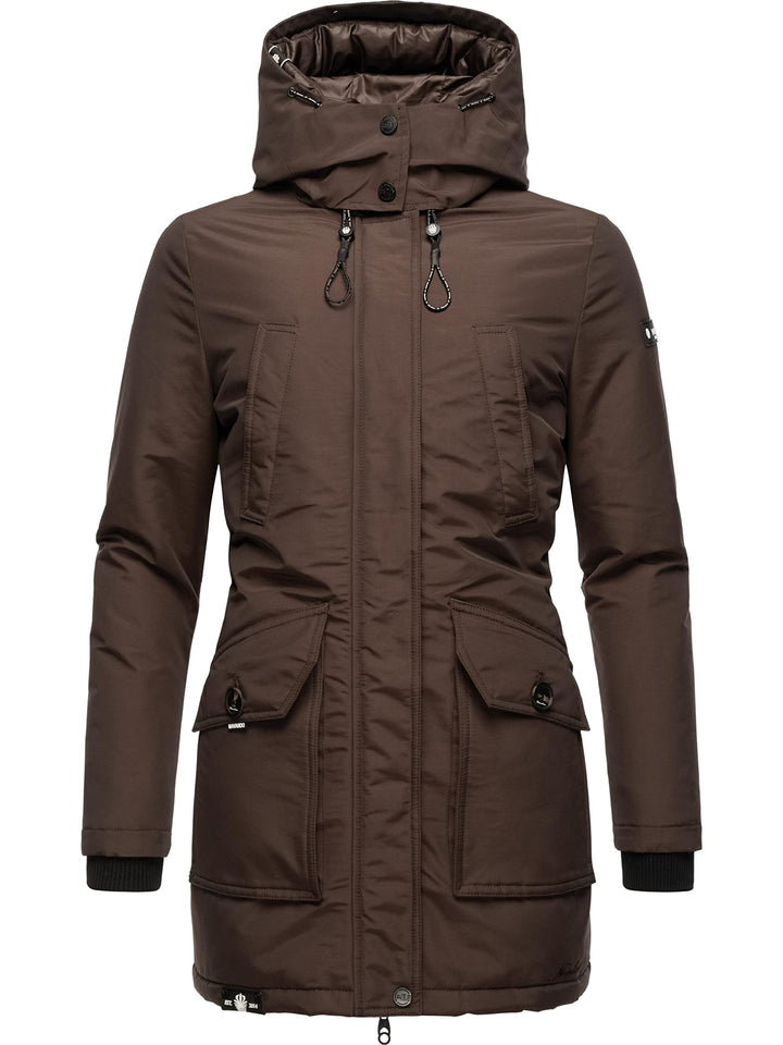 Navahoo Damen Warmer Winter Kurzmantel Blizzardstorm XS-3XL S Dark Choco, S Dark Choco