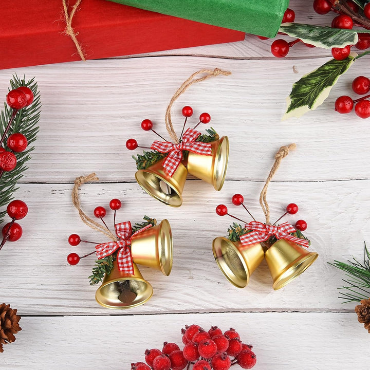 ASTARON 12 Stück Weihnachtsglocken-Ornamente, Weihnachtsbaumschmuck, Glöckchen mit Stechpalmenbeeren