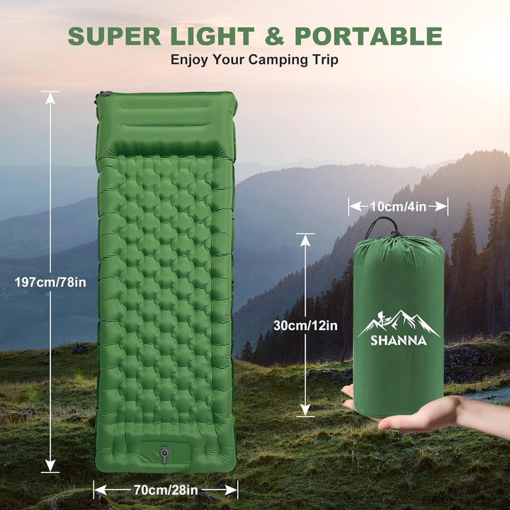 SHANNA Isomatte Outdoor Camping Luftmatratze: Ultradicke 12cm Aufblasbare Schlafmatte mit Fusspresse