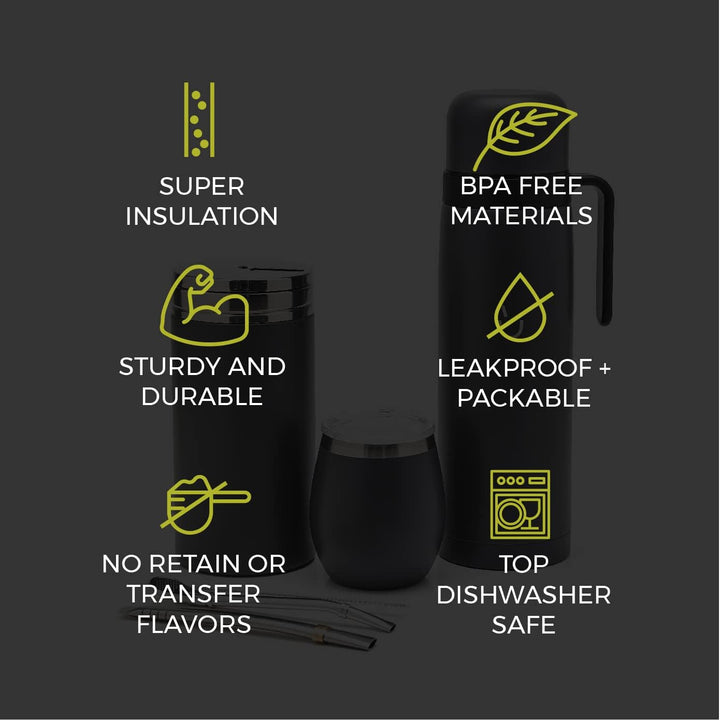 BALIBETOV Komplettes Yerba Mate Set – Moderner Mate Gourd, Thermos, Yerba Behälter, zwei Bombillas u