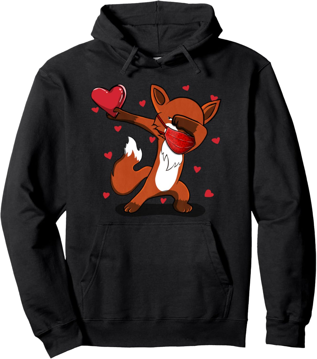 Dabbing Fox With Face Mask Heart Valentins Kostüm Geschenke Pullover Hoodie