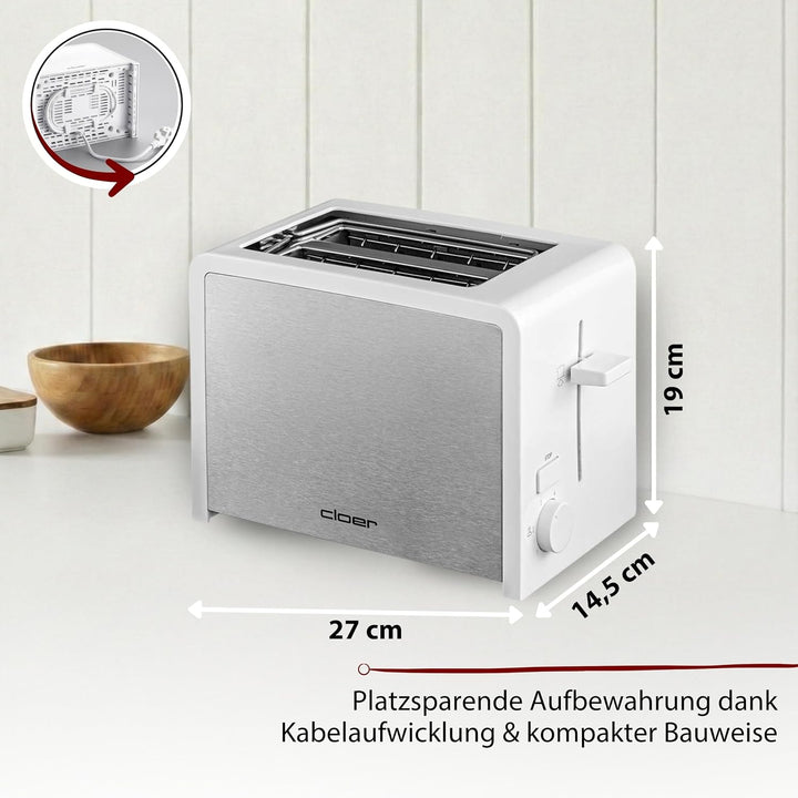 Cloer 3211 Toaster, 825 W, für 2 Toastscheiben, integrierter Brötchenaufsatz, Nachhebevorrichtung, K