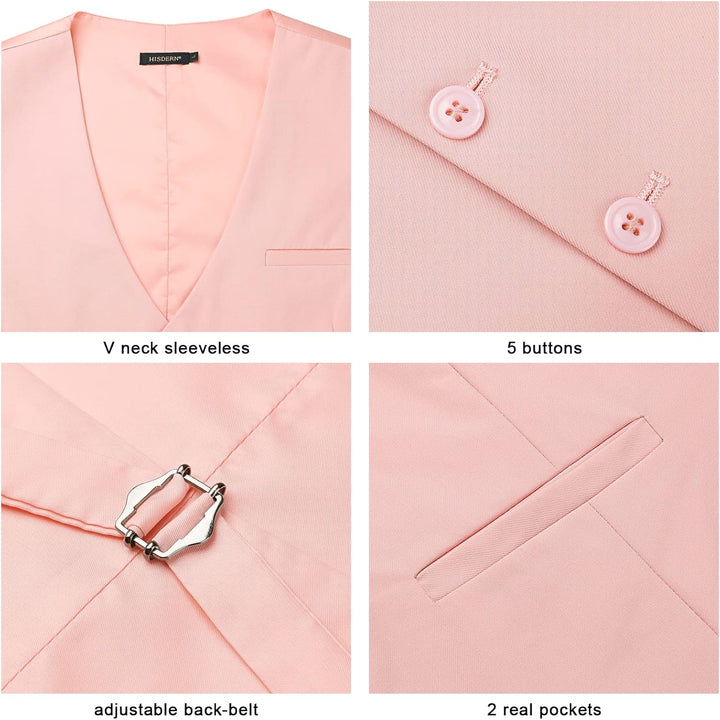 HISDERN Herren Formale Hochzeit Party Weste Baumwolle Einfarbig Weste 3XL Z1 - Rosa, 3XL Z1 - Rosa
