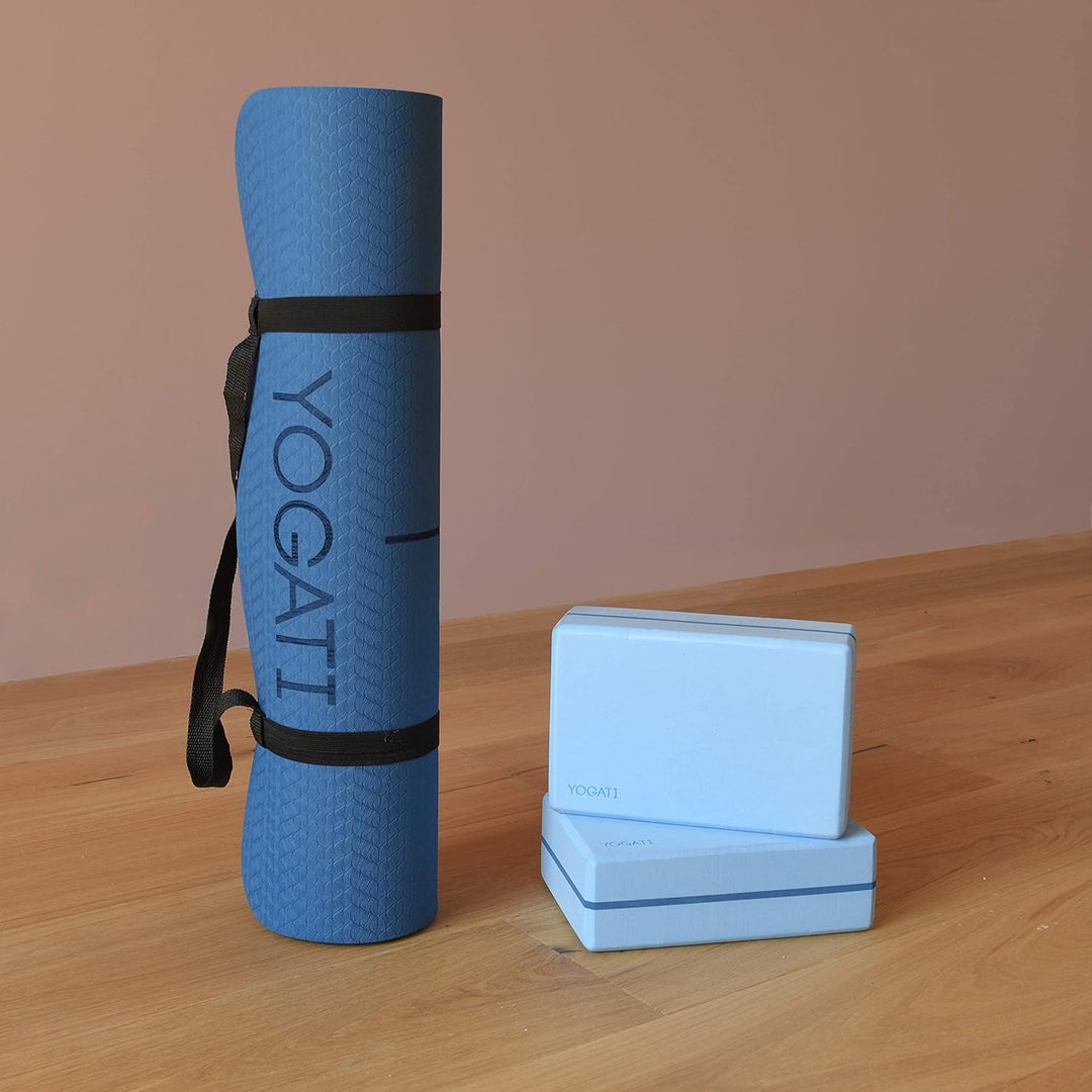YOGATI Yogamatte rutschfest Schadstofffrei, mit Tragegurt. Yoga Matte mit Ausrichtungslinien. Ideal