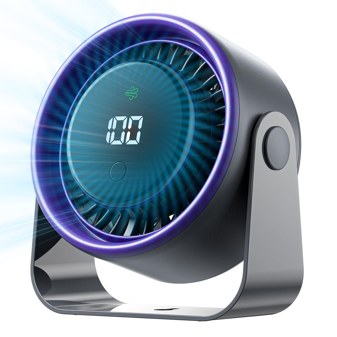VENTION Desktop Fan 4-Speed Quiet 120° Tilt LED Display Wall Mountable | portable desk fan, strong a