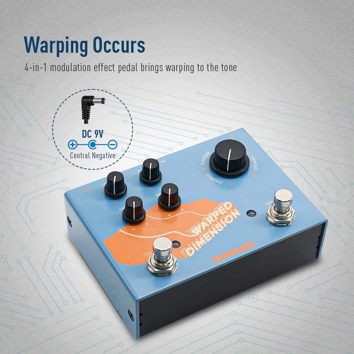 SONICAKE Modulations Gitarren Effektpedal 4 Modi von Chorus, Flanger, Phaser &amp; Tremolo Digital Warpe