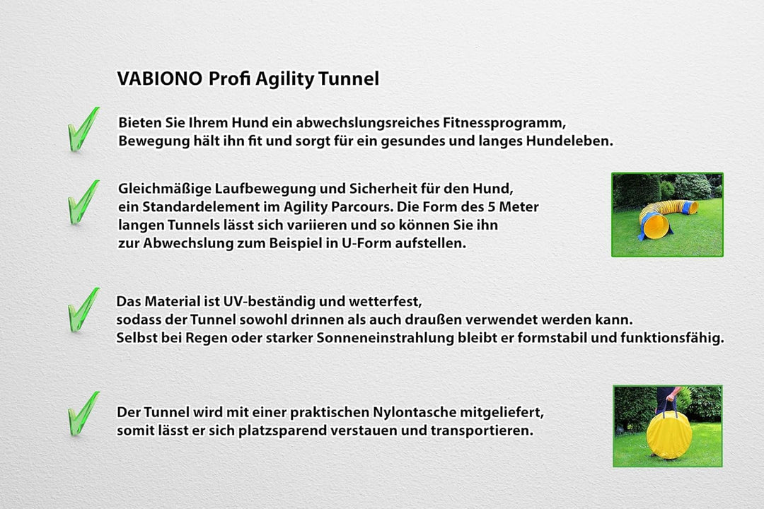 Profi Agility Tunnel für Hunde 5m – Ø60cm - 360° flexibel inkl. Stützsandsäcke – nach FCI-Standard –