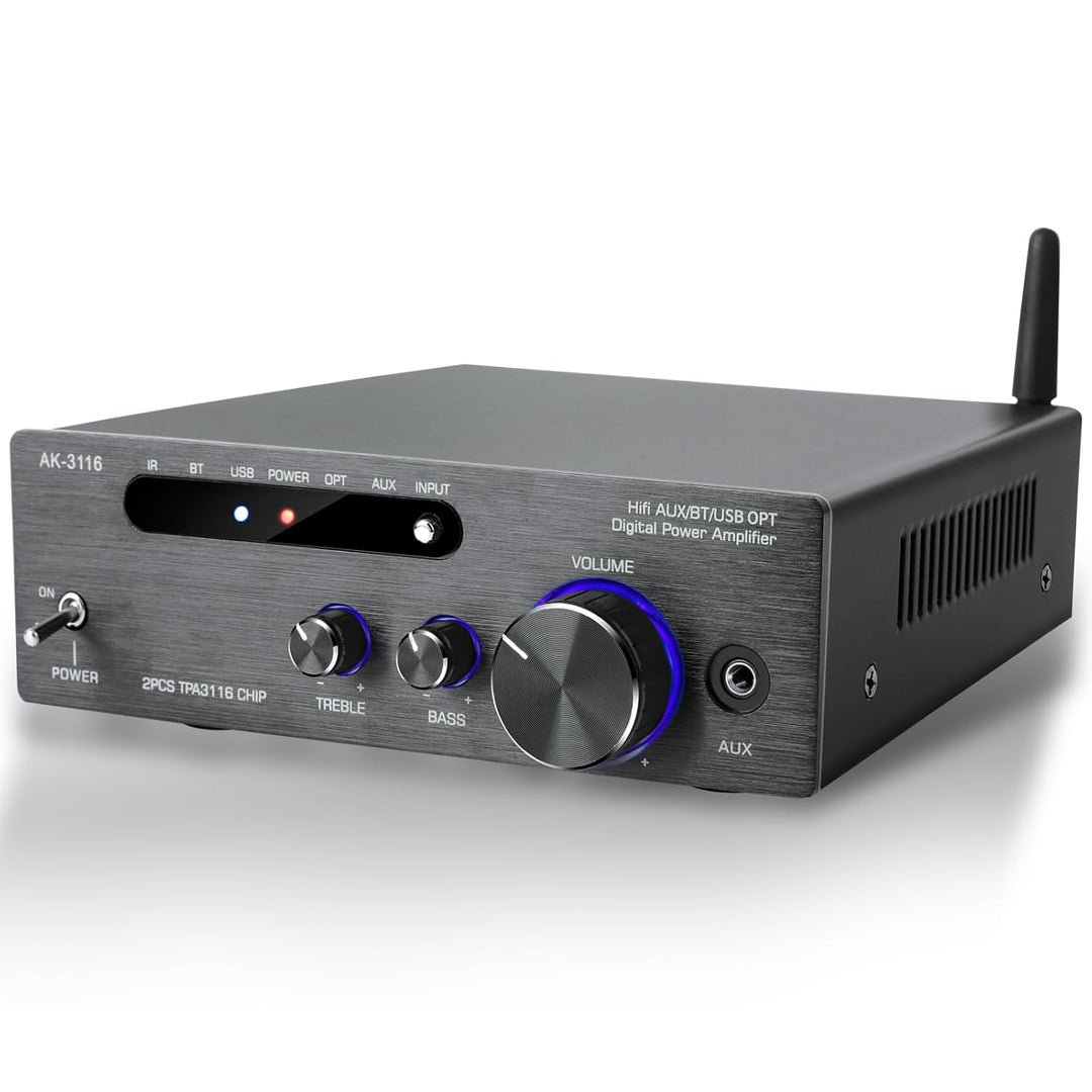 Hifi-Verstärker, 2000W Mini hifi Verstärker, 2.0-Kanal 100W*2 Bluetooth 5.3 TPA3116 Stereo-Audiovers