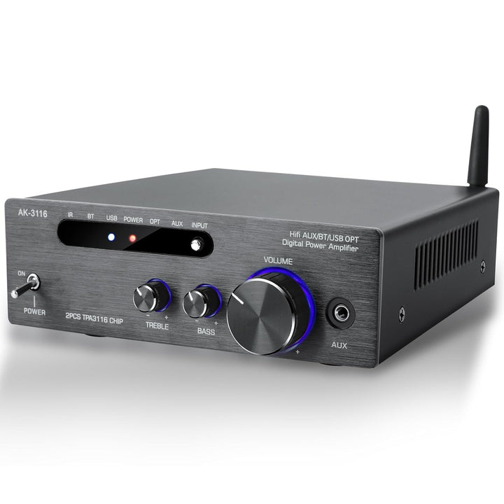 Hifi-Verstärker, 2000W Mini hifi Verstärker, 2.0-Kanal 100W*2 Bluetooth 5.3 TPA3116 Stereo-Audiovers