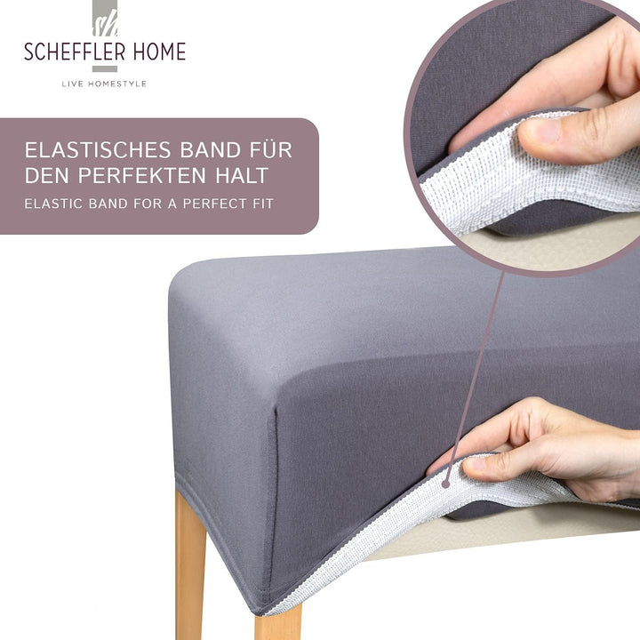 SCHEFFLER-Home Natalie Stretch Stuhlhussen Baumwolle/Stuhlhussen Beige/Stuhlüberzug 4er Set/Stuhlabd