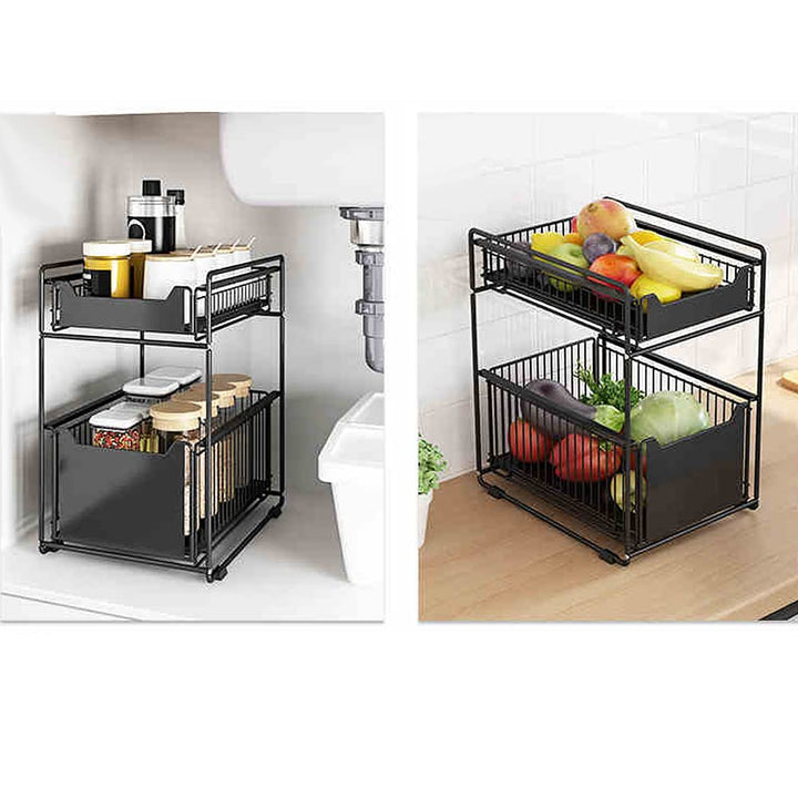 2 Tier Organizer mit Speicher Unter Waschbecken Schiebeschrank Korb herausziehen Snack Organizer Küc