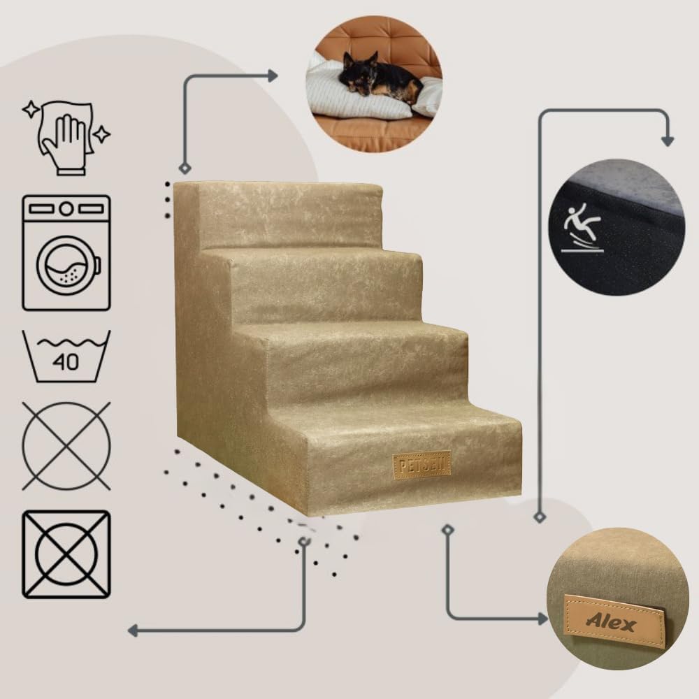 Sofatreppe für Hunde und Katzen – Hundetreppe für Bett &amp; Sofa – 3- oder 4-stufig, rutschfest &amp; wasch