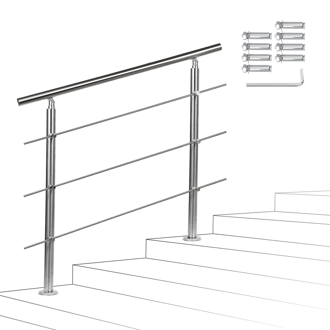 Joparri Treppengeländer 80cm mit 3 Querstreben, Edelstahl Handlauf Winkelverstellbar, Geländer für I