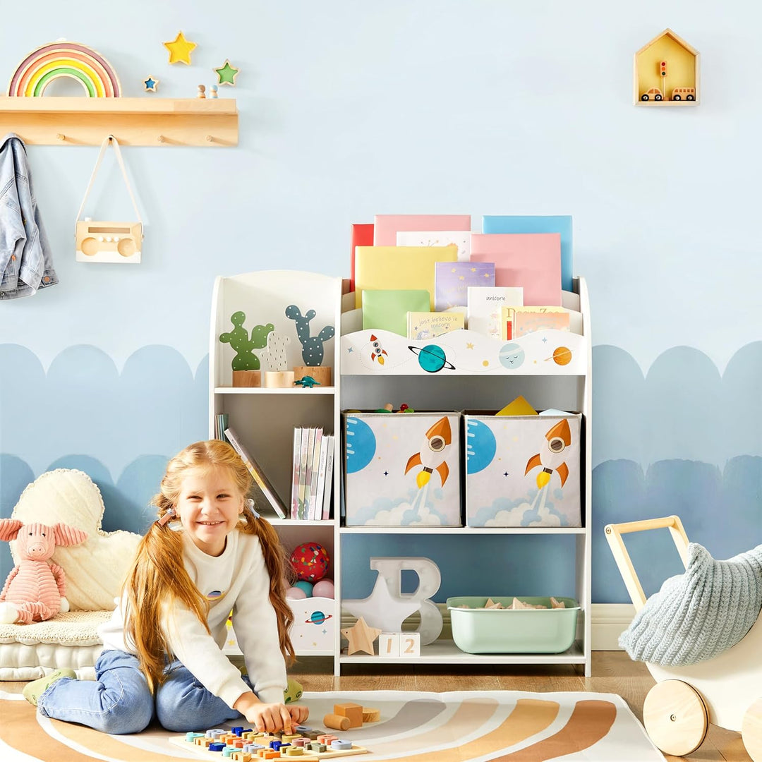 SONGMICS Kinderzimmerregal, Spielzeug-Organizer, Bücherregal für Kinder, multifunktionale Ablage mit