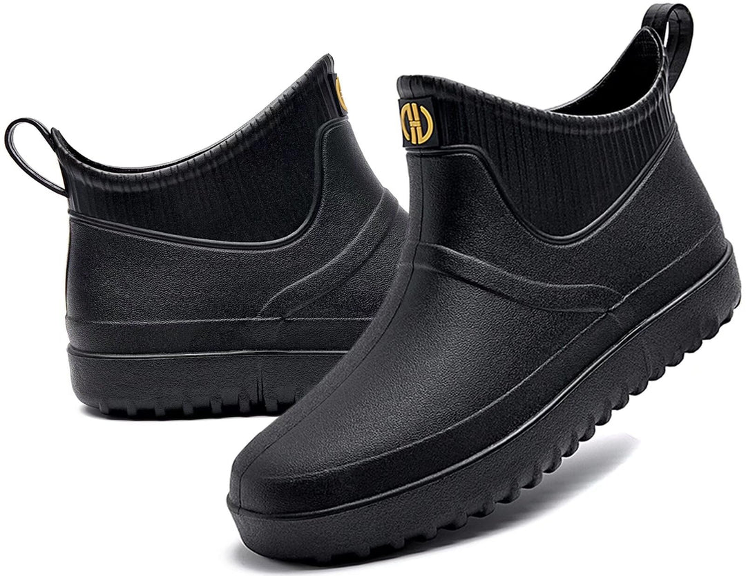 GURGER Herren Gummistiefel Kurz Wasserdicht Rutschfest Stadt Regenstiefel 39 EU Schwarz A1, 39 EU Sc